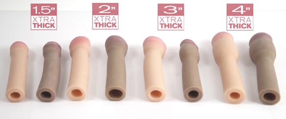 Attachments of different sizes, easily and quickly changing penis dimensions